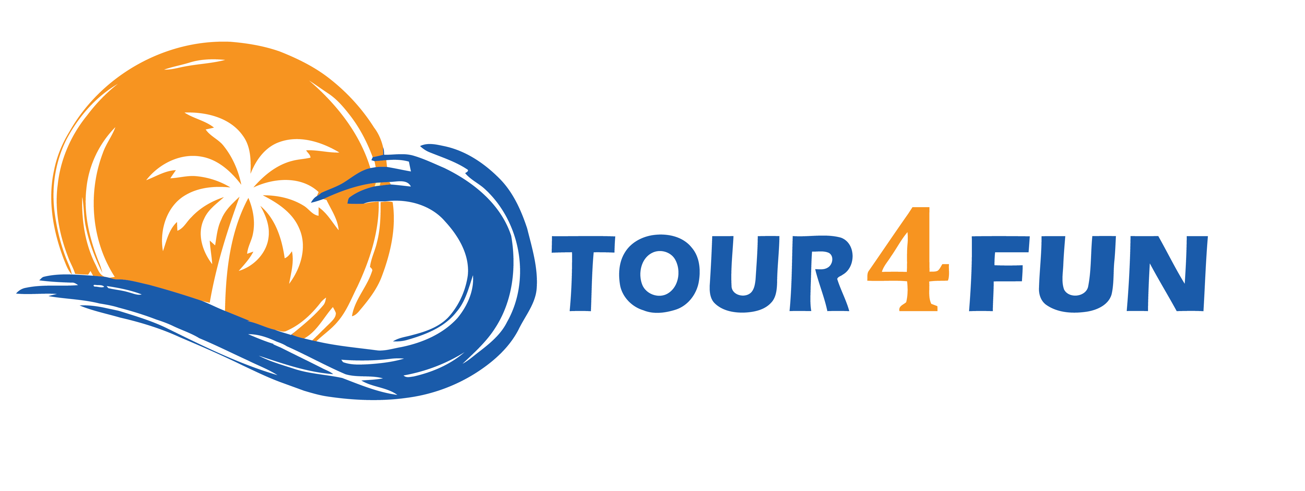 Tour 4 Fun logo, orange triangular shapes resembling a stylized bird in flight, on a white background
